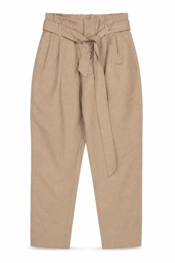 H&M Women Beige UK 12 Paperbag Tapered Belted Trousers