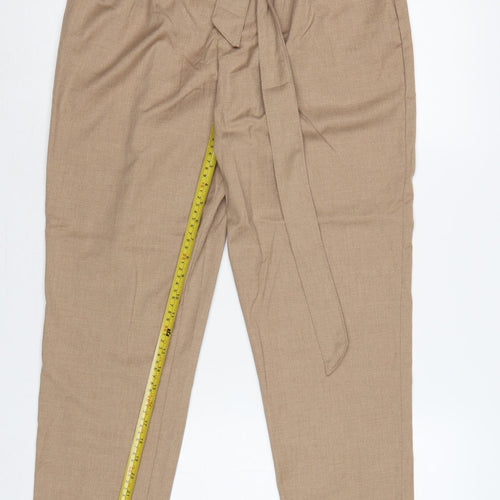 H&M Women Beige UK 12 Paperbag Tapered Belted Trousers