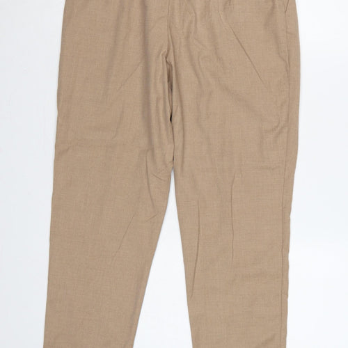 H&M Women Beige UK 12 Paperbag Tapered Belted Trousers