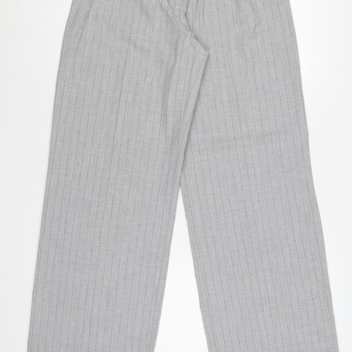 Bershka Women Grey Pinstripe UK 8 High Rise Wide Leg Dress Trousers