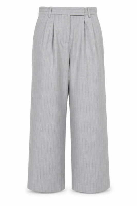 Bershka Women Grey Pinstripe UK 8 High Rise Wide Leg Dress Trousers