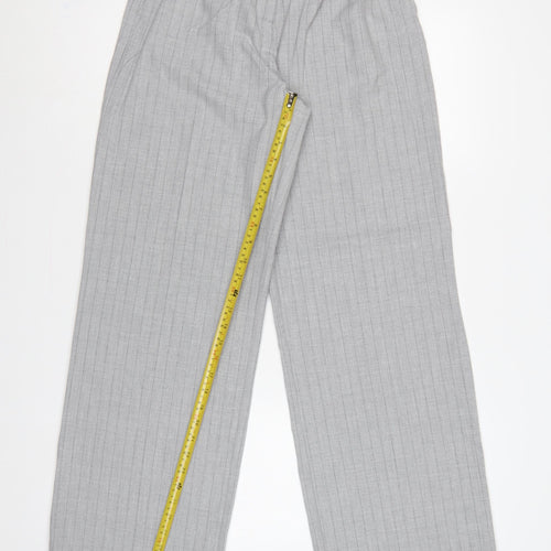 Bershka Women Grey Pinstripe UK 8 High Rise Wide Leg Dress Trousers