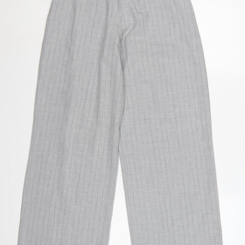 Bershka Women Grey Pinstripe UK 8 High Rise Wide Leg Dress Trousers