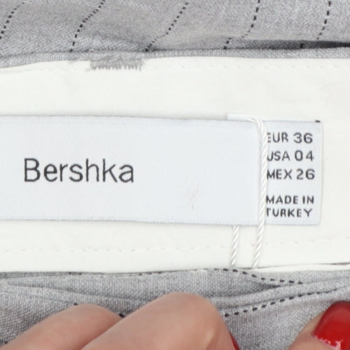 Bershka Women Grey Pinstripe UK 8 High Rise Wide Leg Dress Trousers