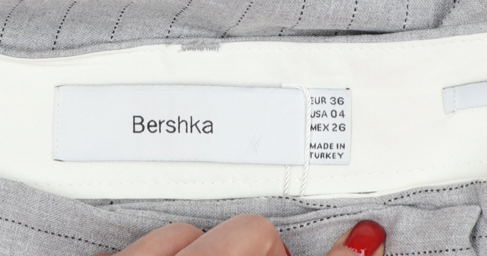 Bershka Women Grey Pinstripe UK 8 High Rise Wide Leg Dress Trousers