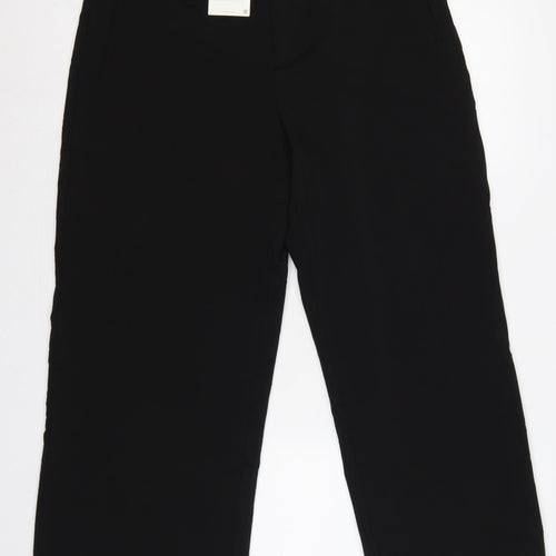 Zara Women Black XL High Rise Wide Leg Stretch Trousers Pockets