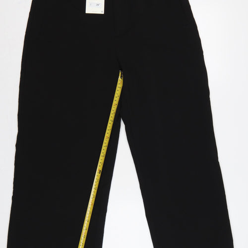 Zara Women Black XL High Rise Wide Leg Stretch Trousers Pockets
