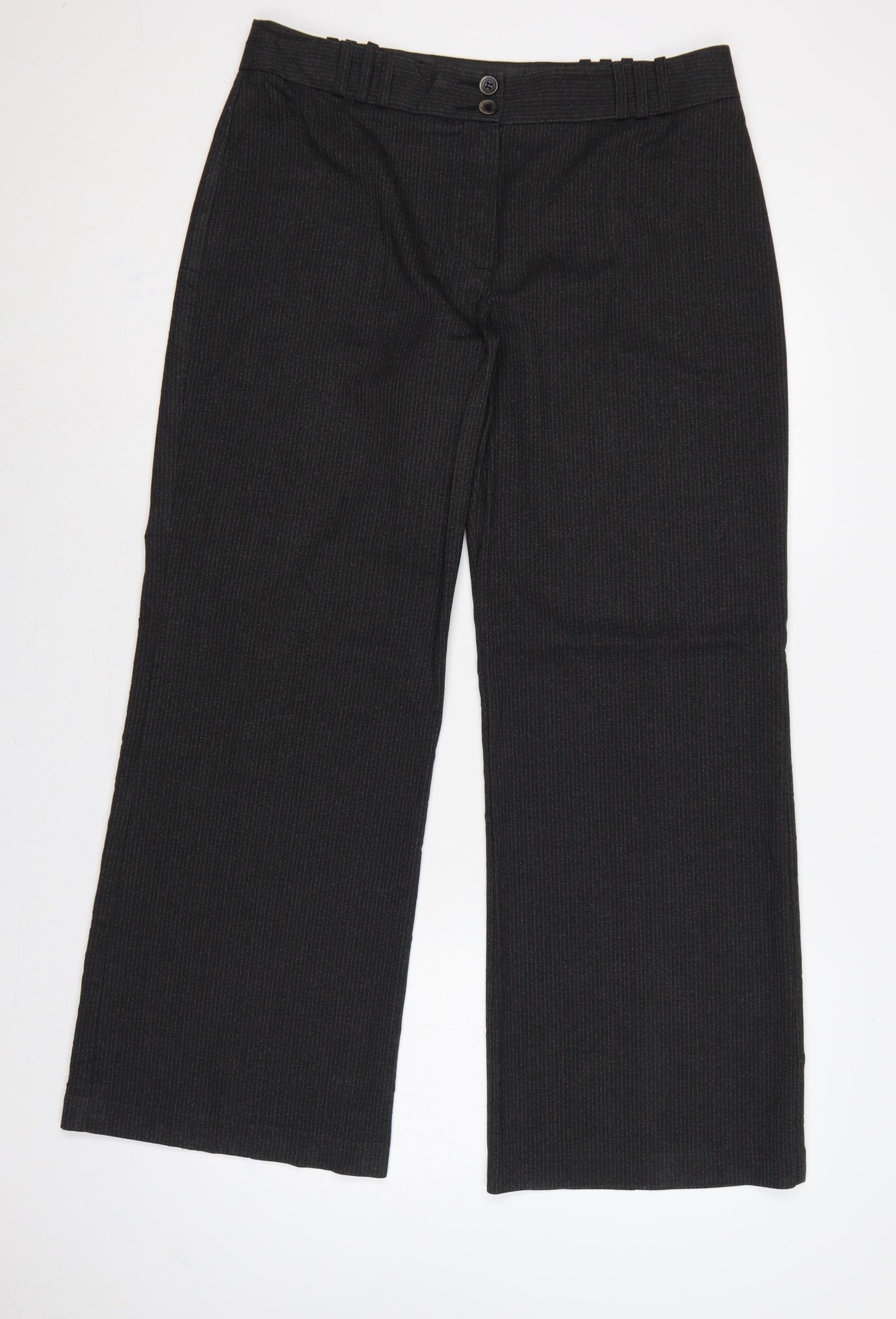 Marks & Spencer Women Black Pinstripe Wide Leg Dress Trousers UK 16