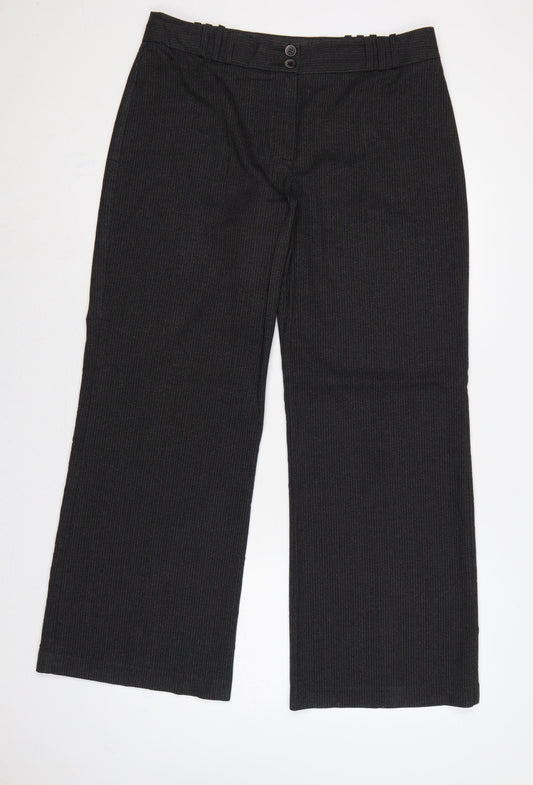 Marks & Spencer Women Black Pinstripe Wide Leg Dress Trousers UK 16