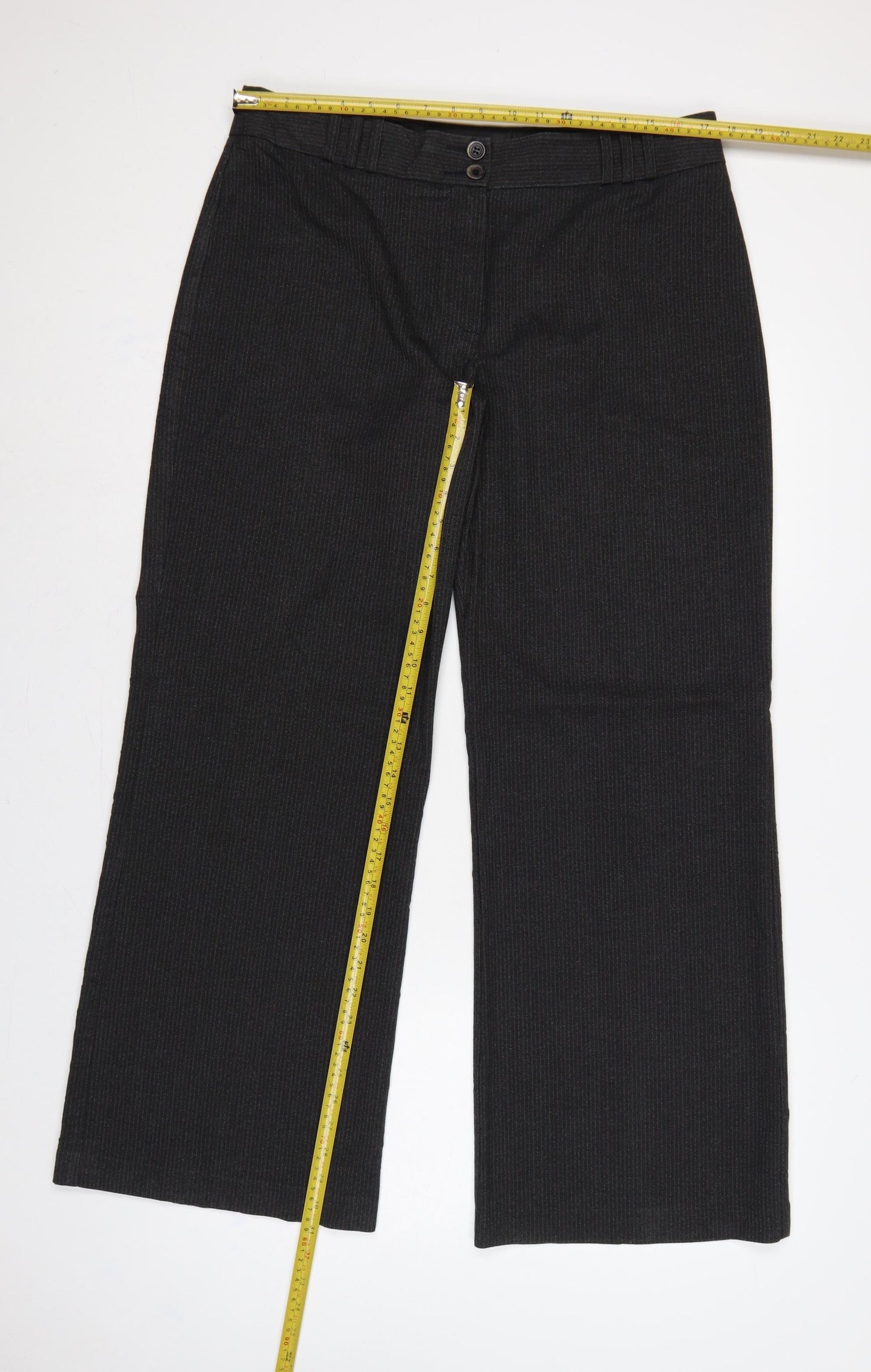 Marks & Spencer Women Black Pinstripe Wide Leg Dress Trousers UK 16