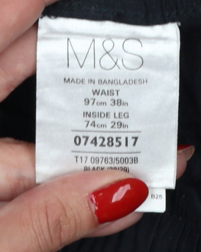 Marks & Spencer Men Black 38W 29L Drawstring Cotton Trousers