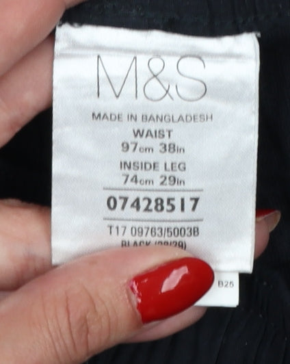 Marks & Spencer Men Black 38W 29L Drawstring Cotton Trousers