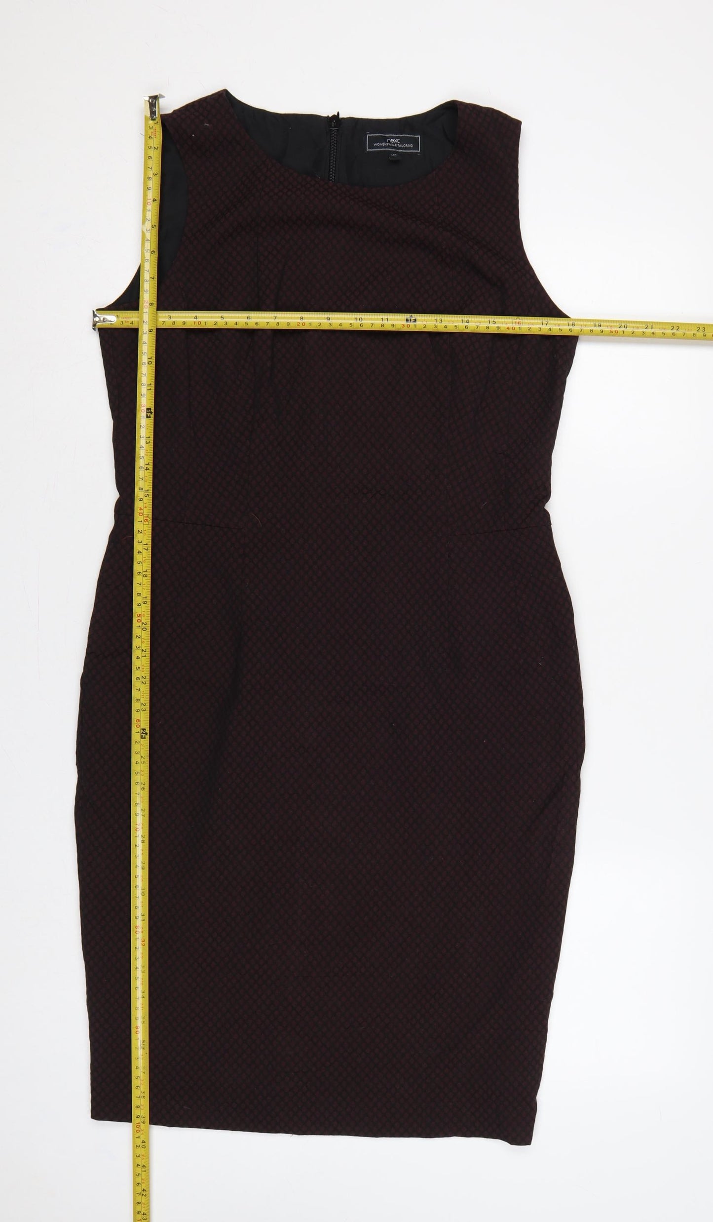 Next Women Red Geometric Pencil Dress UK 14 Sleeveless Workwear