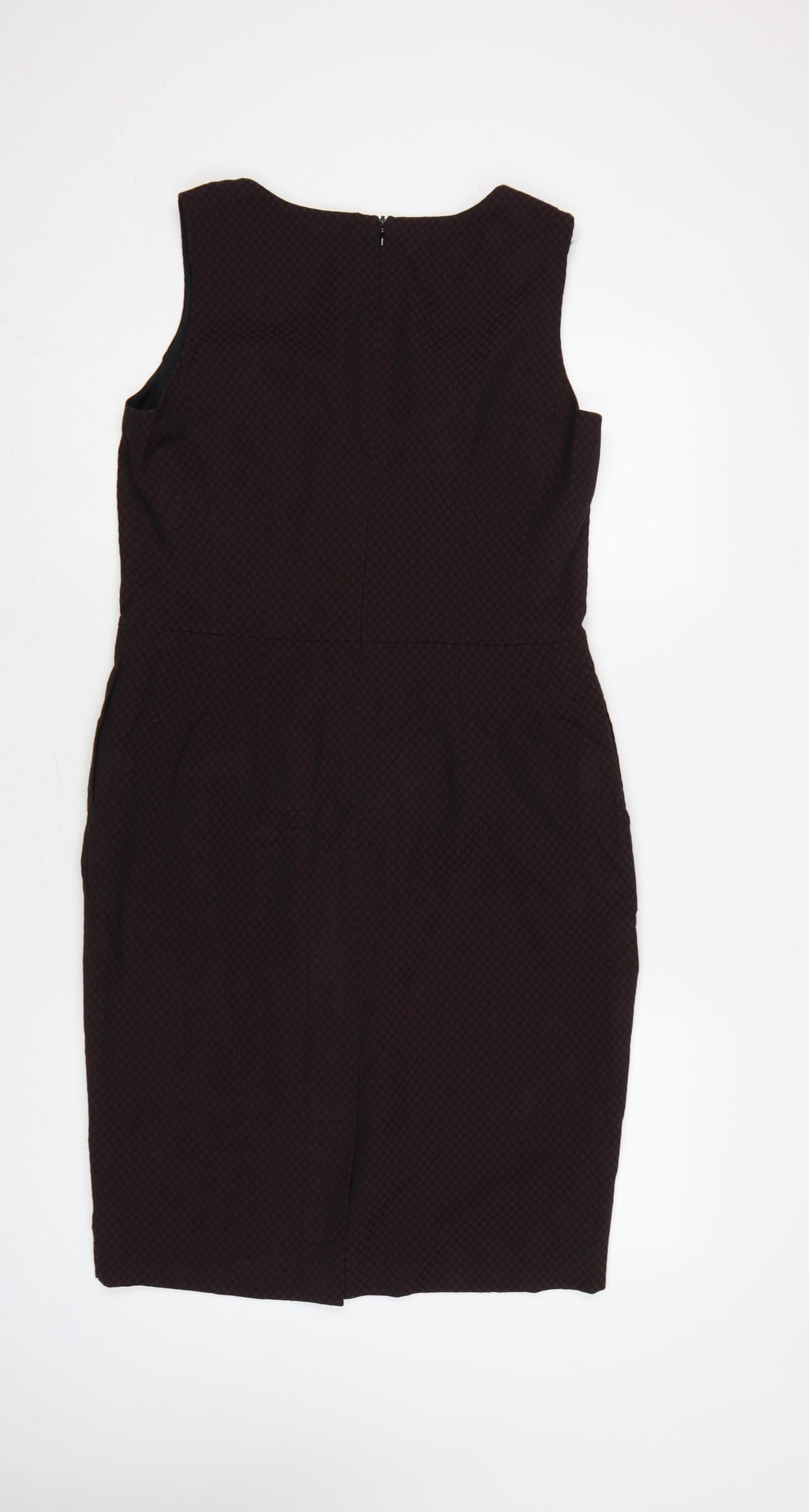 Next Women Red Geometric Pencil Dress UK 14 Sleeveless Workwear