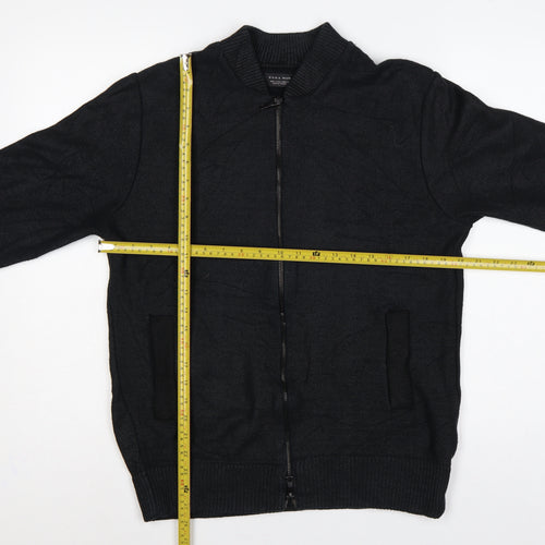 Zara Man Men's Black L Full Zip Mock Neck Cotton Blend Knit Jumper