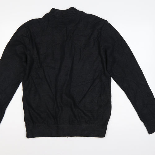 Zara Man Men's Black L Full Zip Mock Neck Cotton Blend Knit Jumper