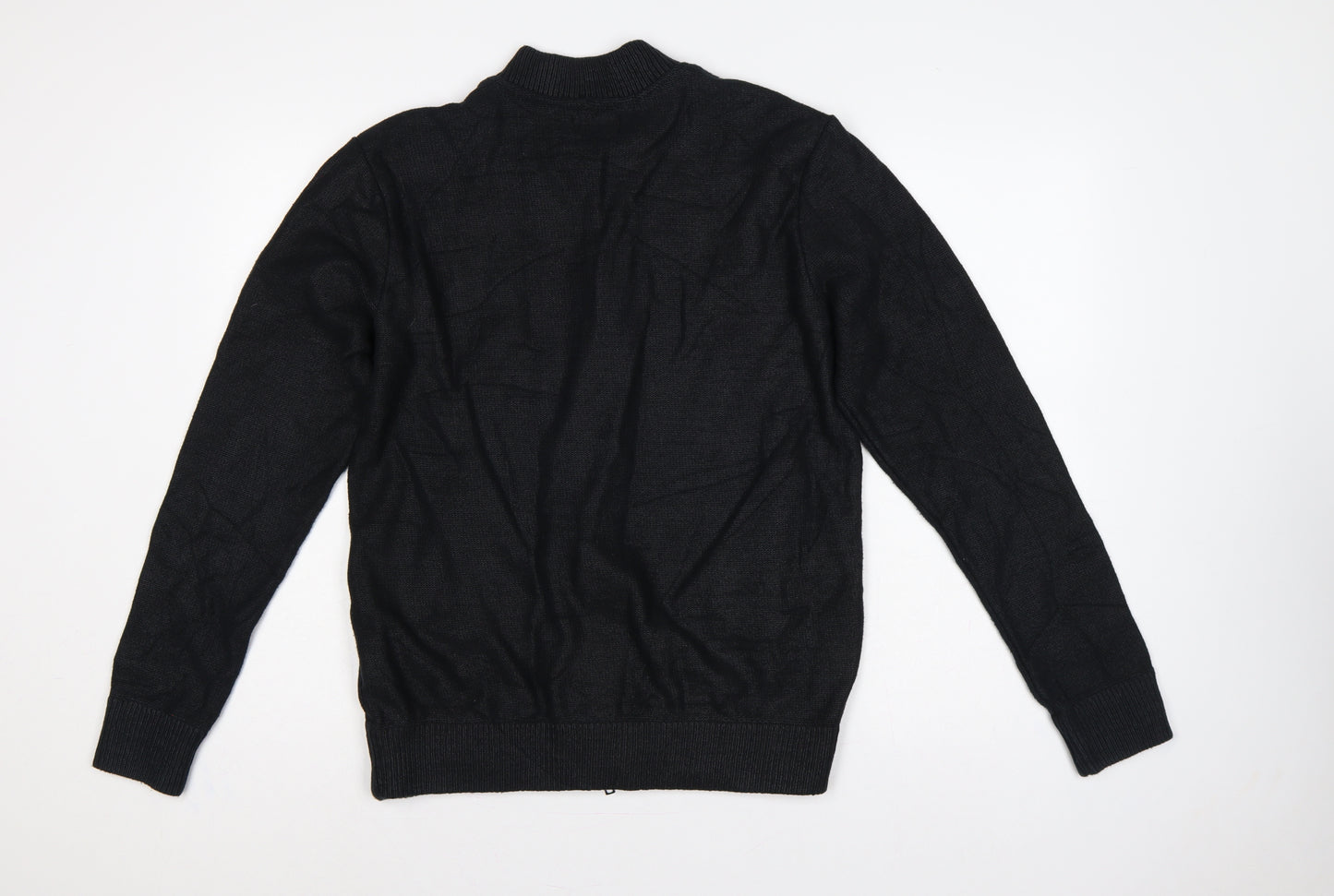 Zara Man Men's Black L Full Zip Mock Neck Cotton Blend Knit Jumper