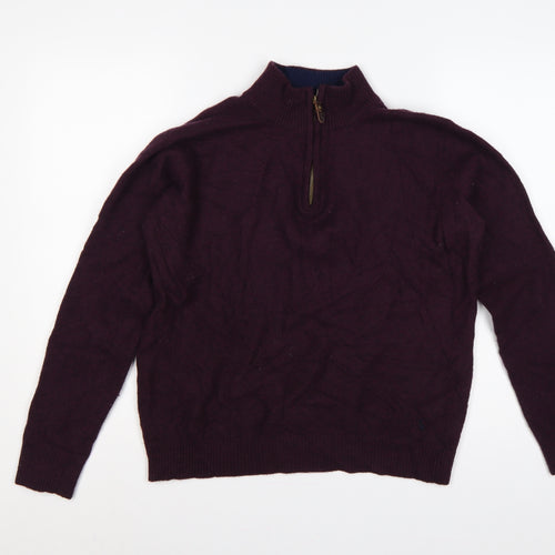Joules Women Red S Wool Blend 1/4 Zip High Neck Knit Jumper