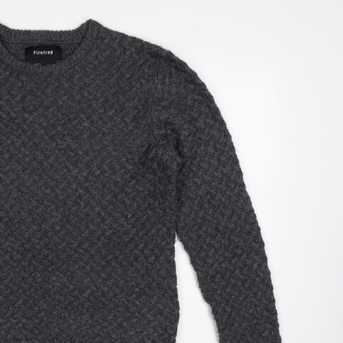 Firetrap Men’s Grey L Chunky Knit Crew Neck Pullover Jumper
