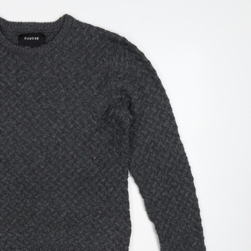 Firetrap Men’s Grey L Chunky Knit Crew Neck Pullover Jumper