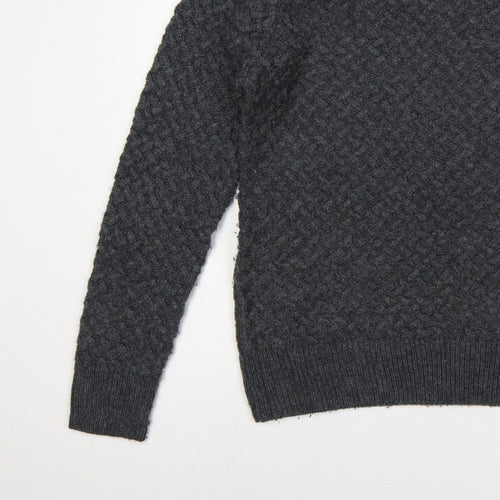 Firetrap Men’s Grey L Chunky Knit Crew Neck Pullover Jumper