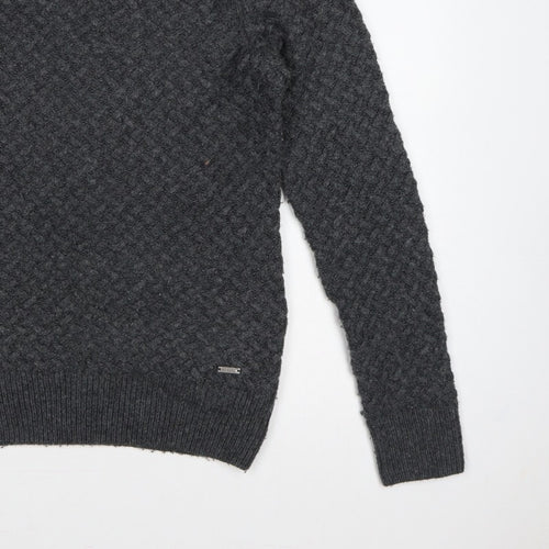 Firetrap Men’s Grey L Chunky Knit Crew Neck Pullover Jumper