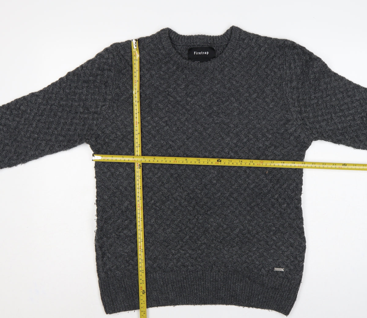 Firetrap Men’s Grey L Chunky Knit Crew Neck Pullover Jumper