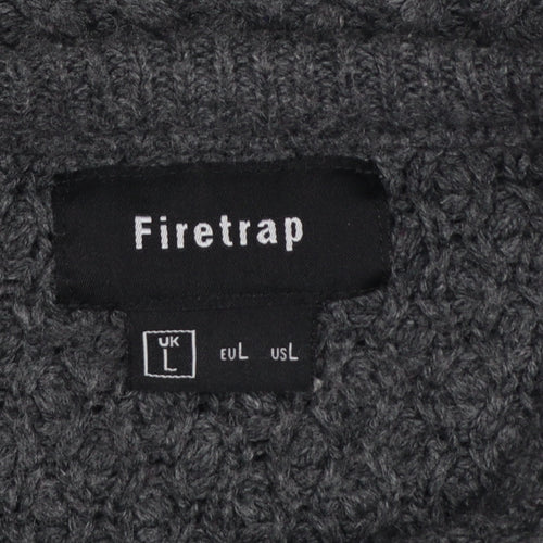 Firetrap Men’s Grey L Chunky Knit Crew Neck Pullover Jumper