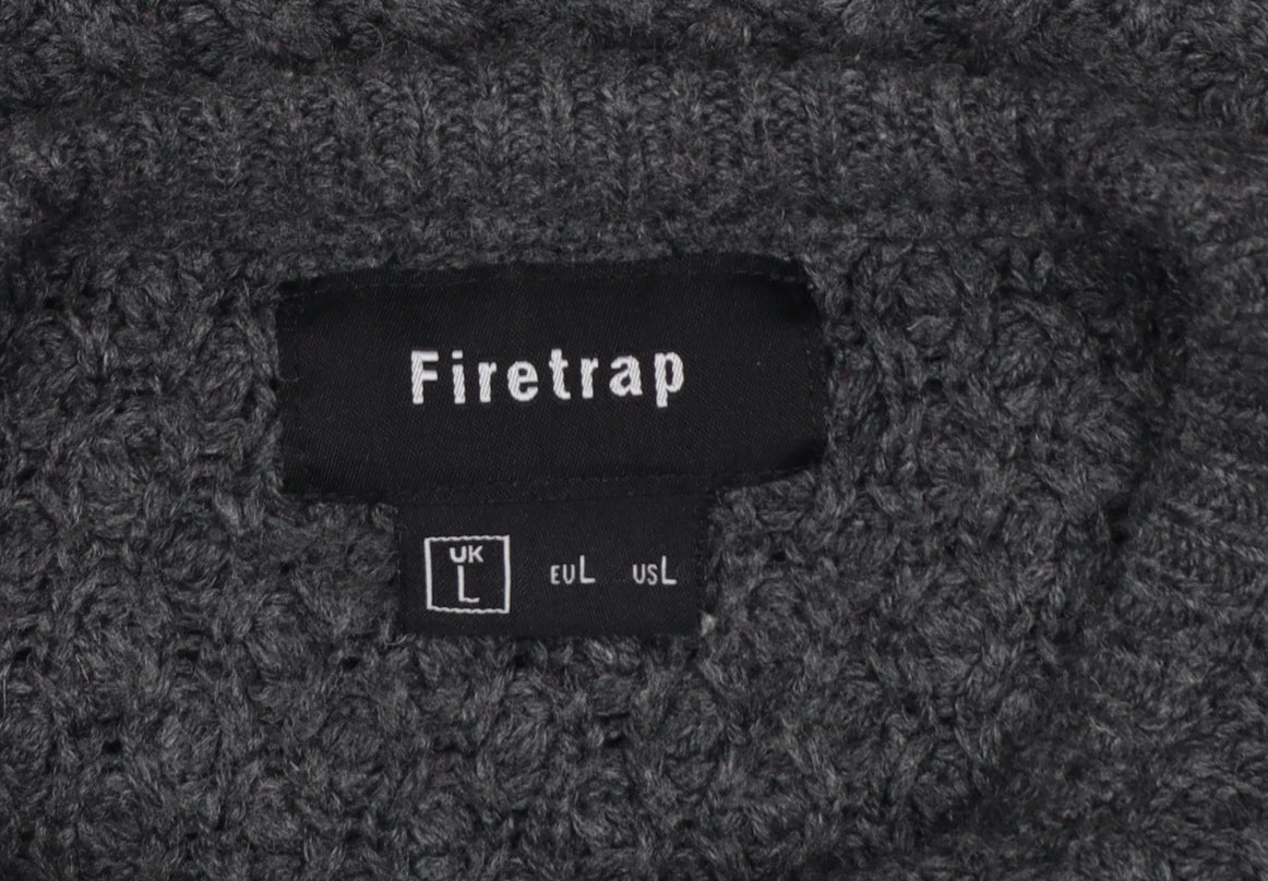 Firetrap Men’s Grey L Chunky Knit Crew Neck Pullover Jumper
