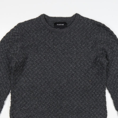 Firetrap Men’s Grey L Chunky Knit Crew Neck Pullover Jumper