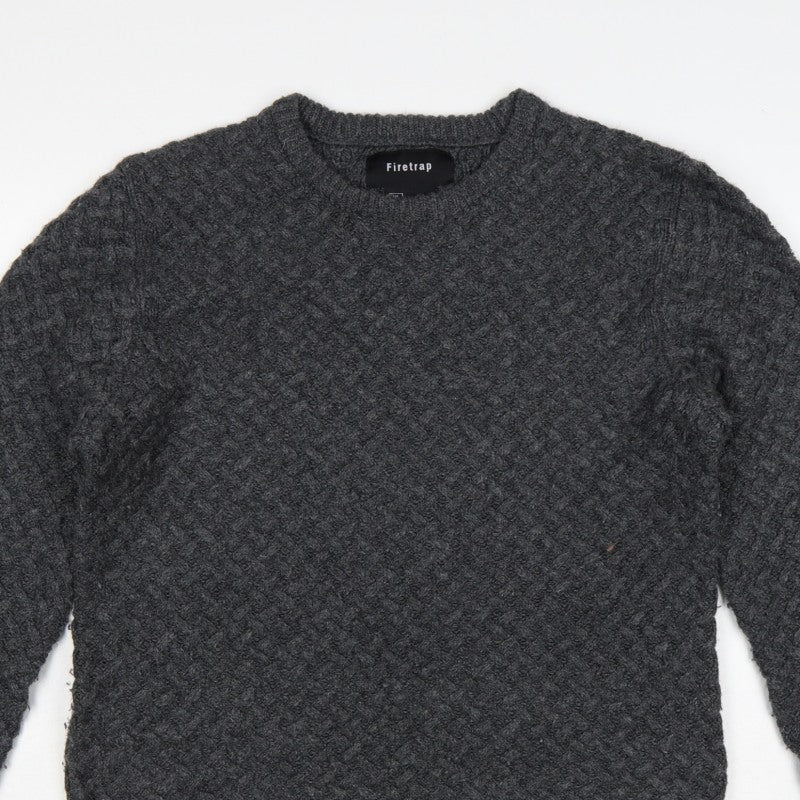 Firetrap Men’s Grey L Chunky Knit Crew Neck Pullover Jumper