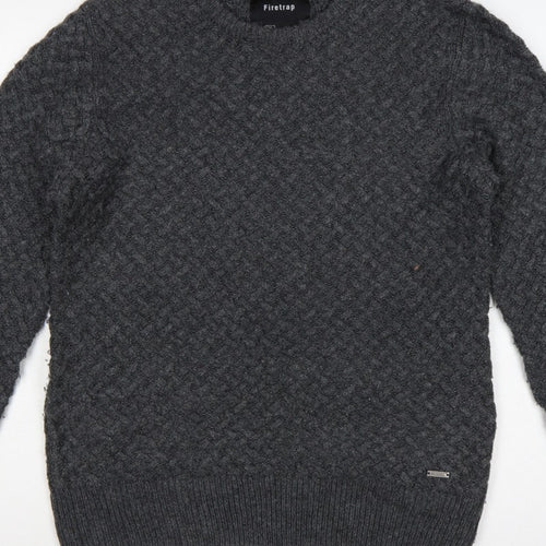 Firetrap Men’s Grey L Chunky Knit Crew Neck Pullover Jumper
