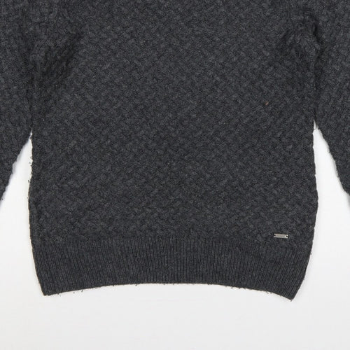 Firetrap Men’s Grey L Chunky Knit Crew Neck Pullover Jumper