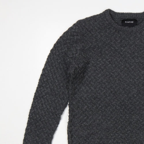 Firetrap Men’s Grey L Chunky Knit Crew Neck Pullover Jumper