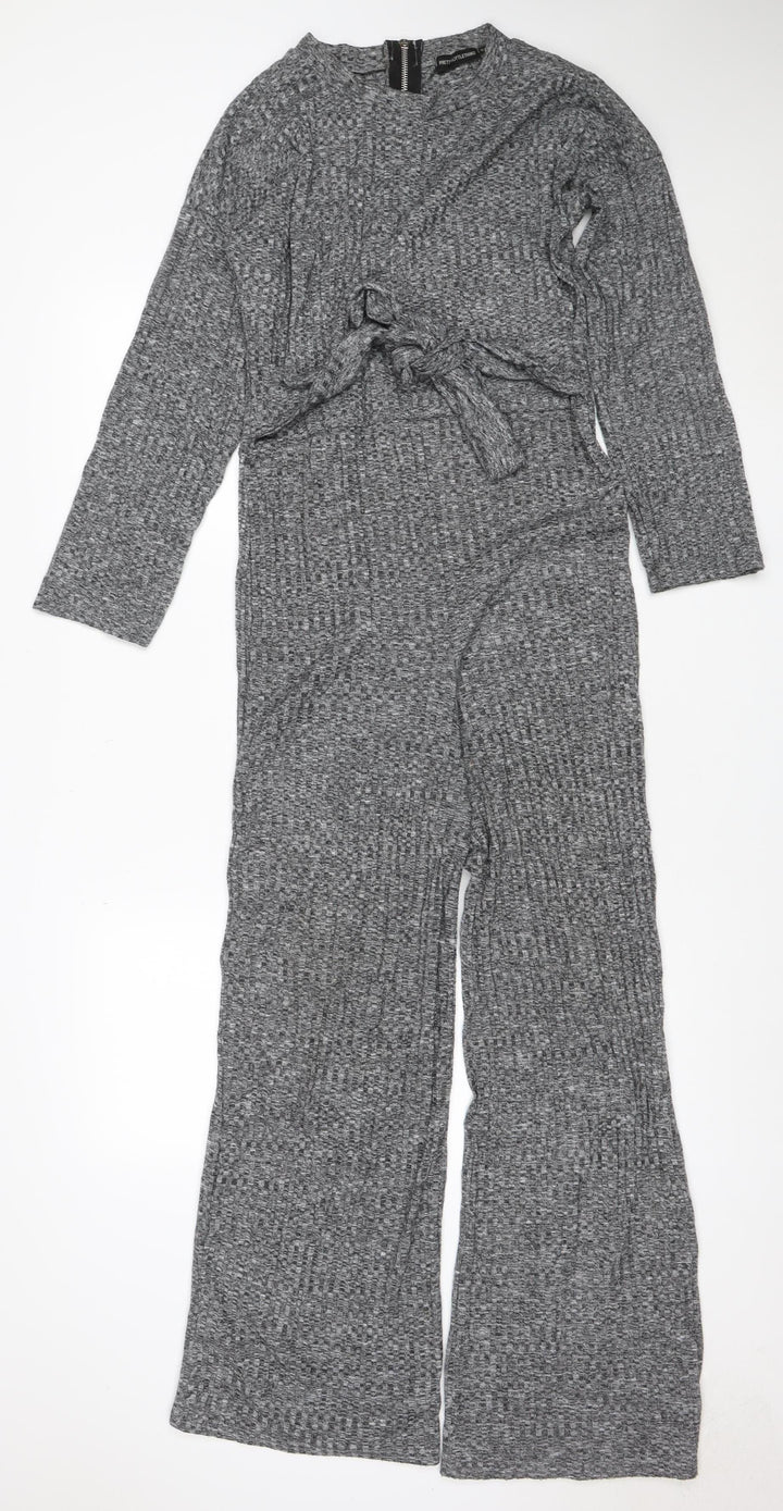 PrettyLittleThing Women Grey UK 8 Textured Zip Front Jumpsuit