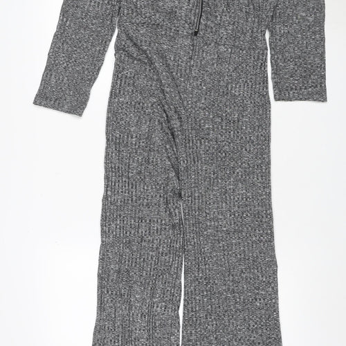 PrettyLittleThing Women Grey UK 8 Textured Zip Front Jumpsuit