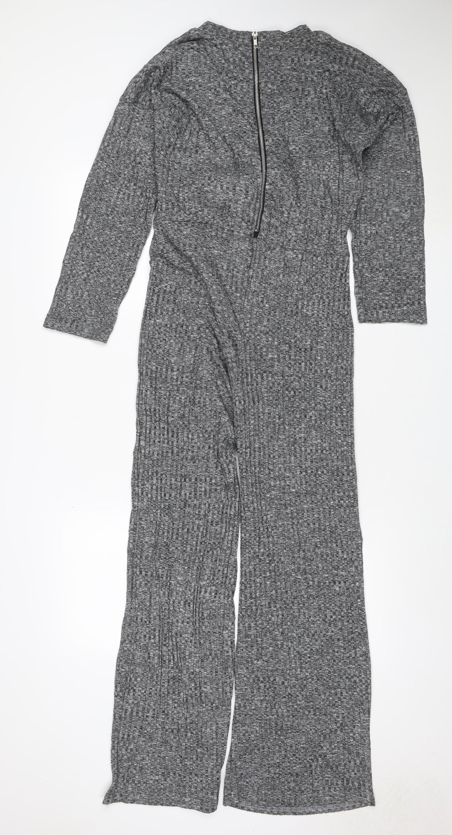 PrettyLittleThing Women Grey UK 8 Textured Zip Front Jumpsuit
