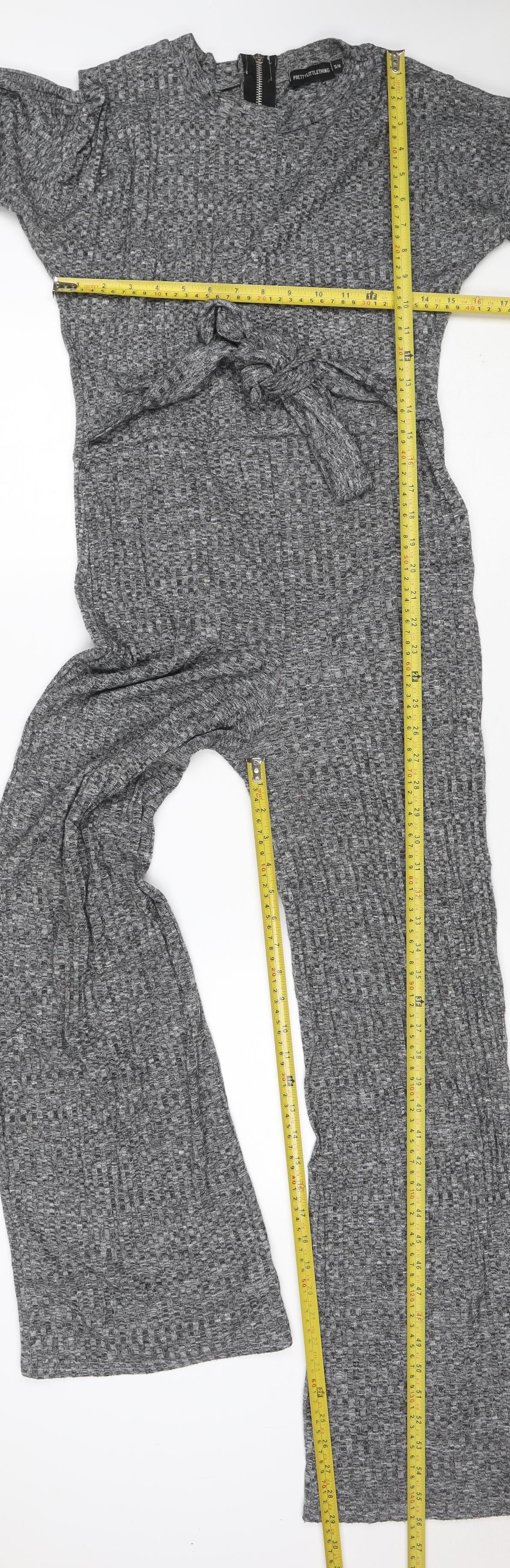 PrettyLittleThing Women Grey UK 8 Textured Zip Front Jumpsuit