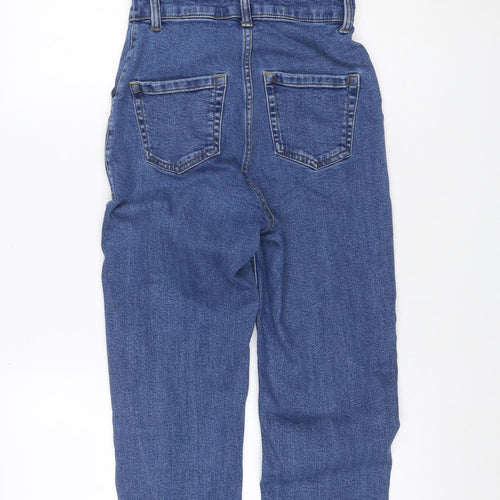 Stradivarius Women Blue Denim Zip Front Belted Jumpsuit Size S