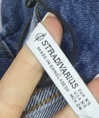 Stradivarius Women Blue Denim Zip Front Belted Jumpsuit Size S