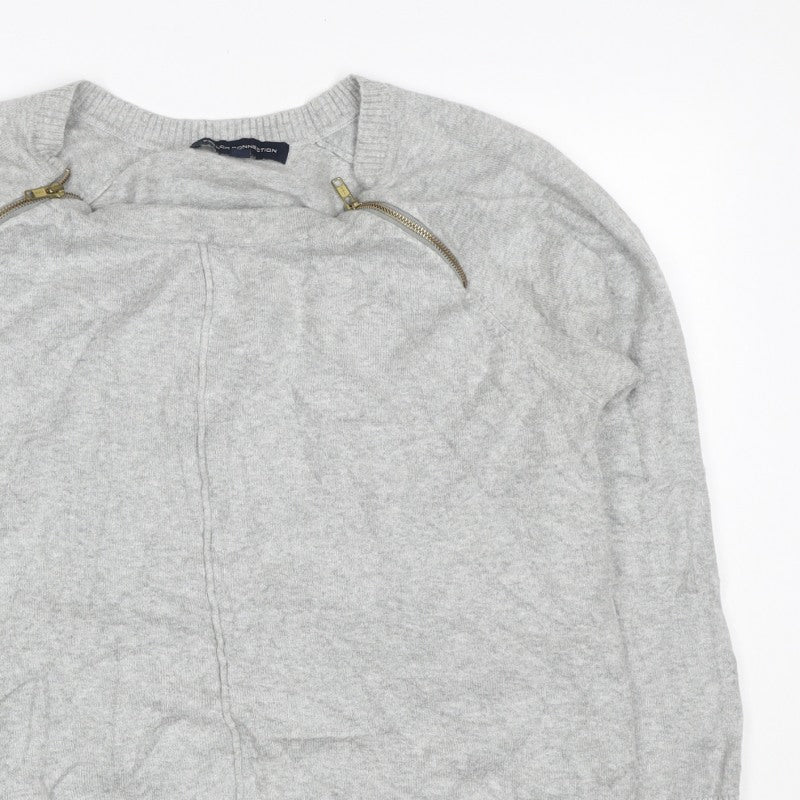 Additional view of French Connection Women Grey XL Zip Shoulder Crew Neck Jumper