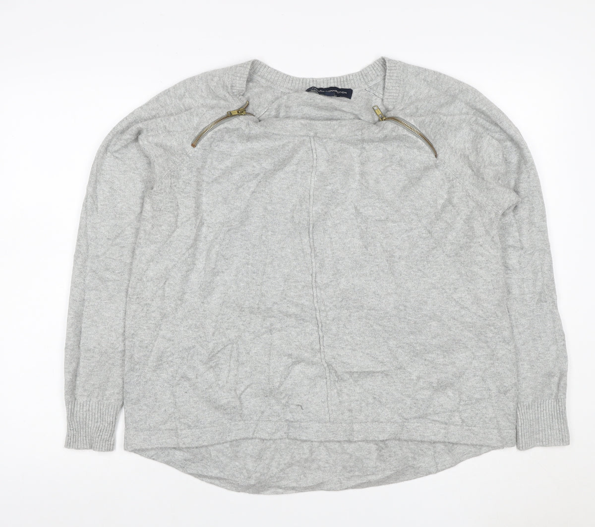 Back view of French Connection Women Grey XL Zip Shoulder Crew Neck Jumper