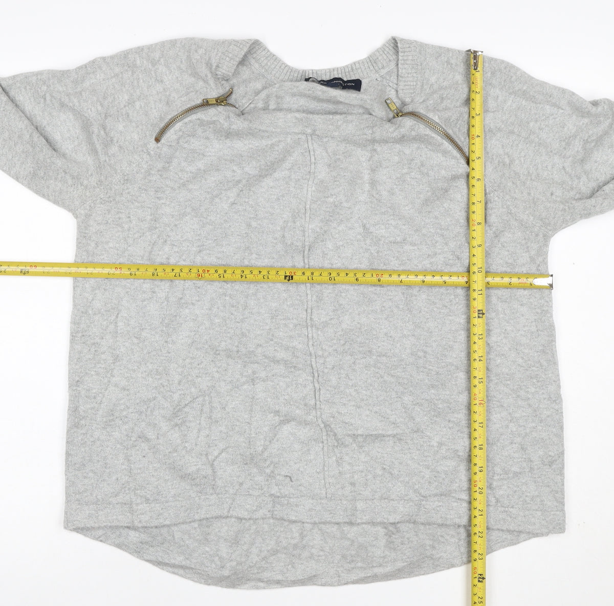 Brand and care label for French Connection Women Grey XL Zip Shoulder Crew Neck Jumper