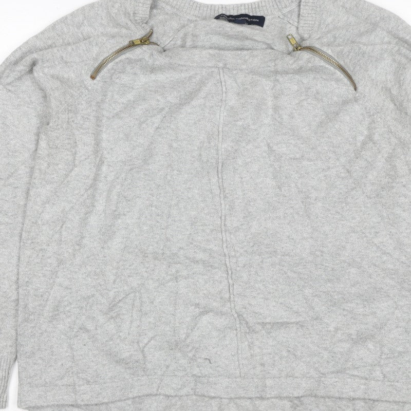 Additional view of French Connection Women Grey XL Zip Shoulder Crew Neck Jumper