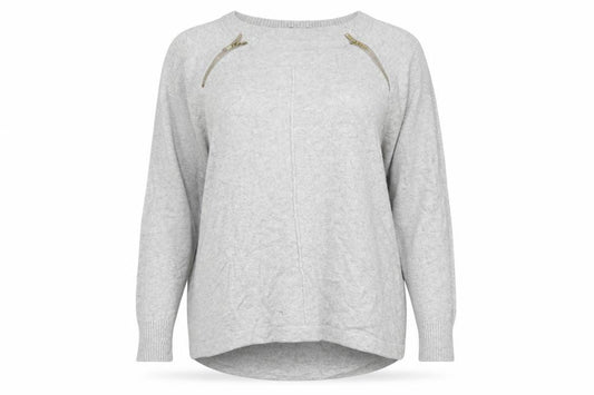 French Connection Women Grey XL Zip Shoulder Crew Neck Jumper