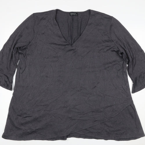 Grace Women’s Grey Size 22 V-Neck Bell Sleeve Stretch Blouse Top