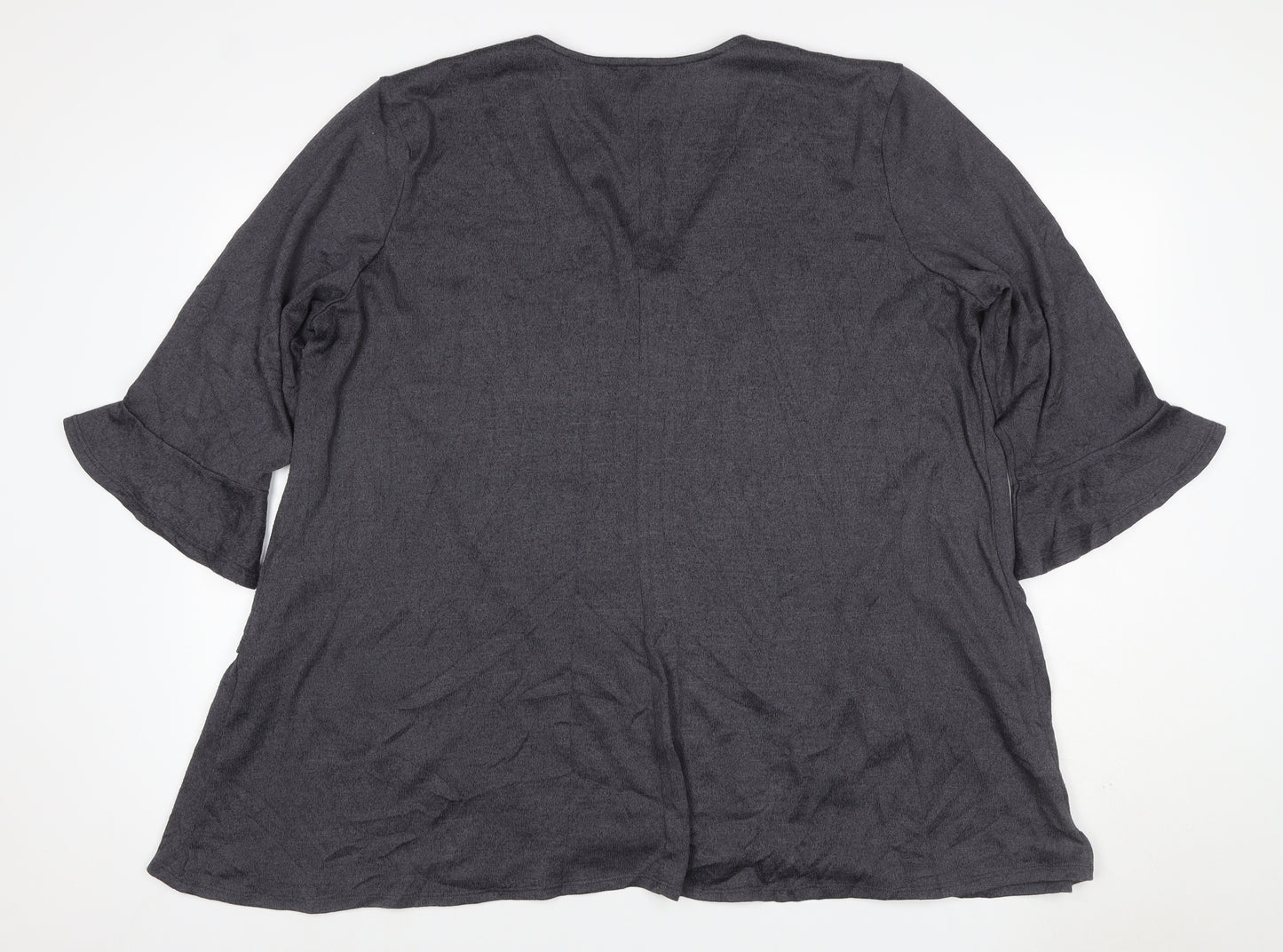 Grace Women’s Grey Size 22 V-Neck Bell Sleeve Stretch Blouse Top