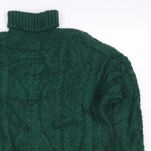 Superdry Women Green UK 10 Cable-Knit Roll Neck Pullover Jumper