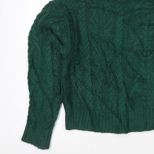 Superdry Women Green UK 10 Cable-Knit Roll Neck Pullover Jumper