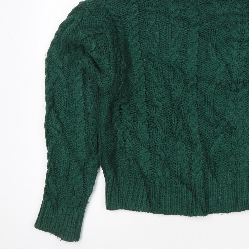 Superdry Women Green UK 10 Cable-Knit Roll Neck Pullover Jumper